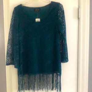 NWT Teal crocheted top size L NWT